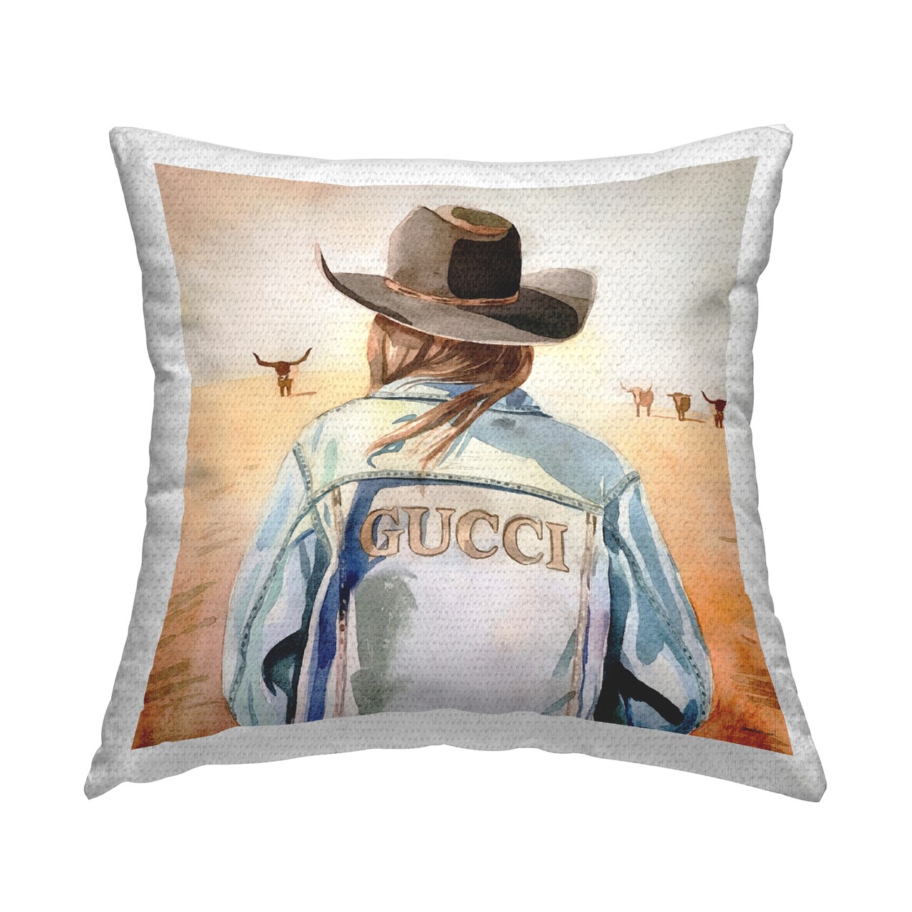 Fashionable Desert Cowgirl Outdoor Printed Pillow Design by Amanda Greenwood, 18 x 7 x 18